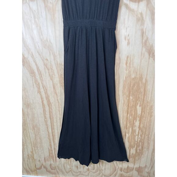 Free People Beach Black Maxi Dress Medium Boho Goth Open Back Side Slit Cotton - Picture 6 of 9